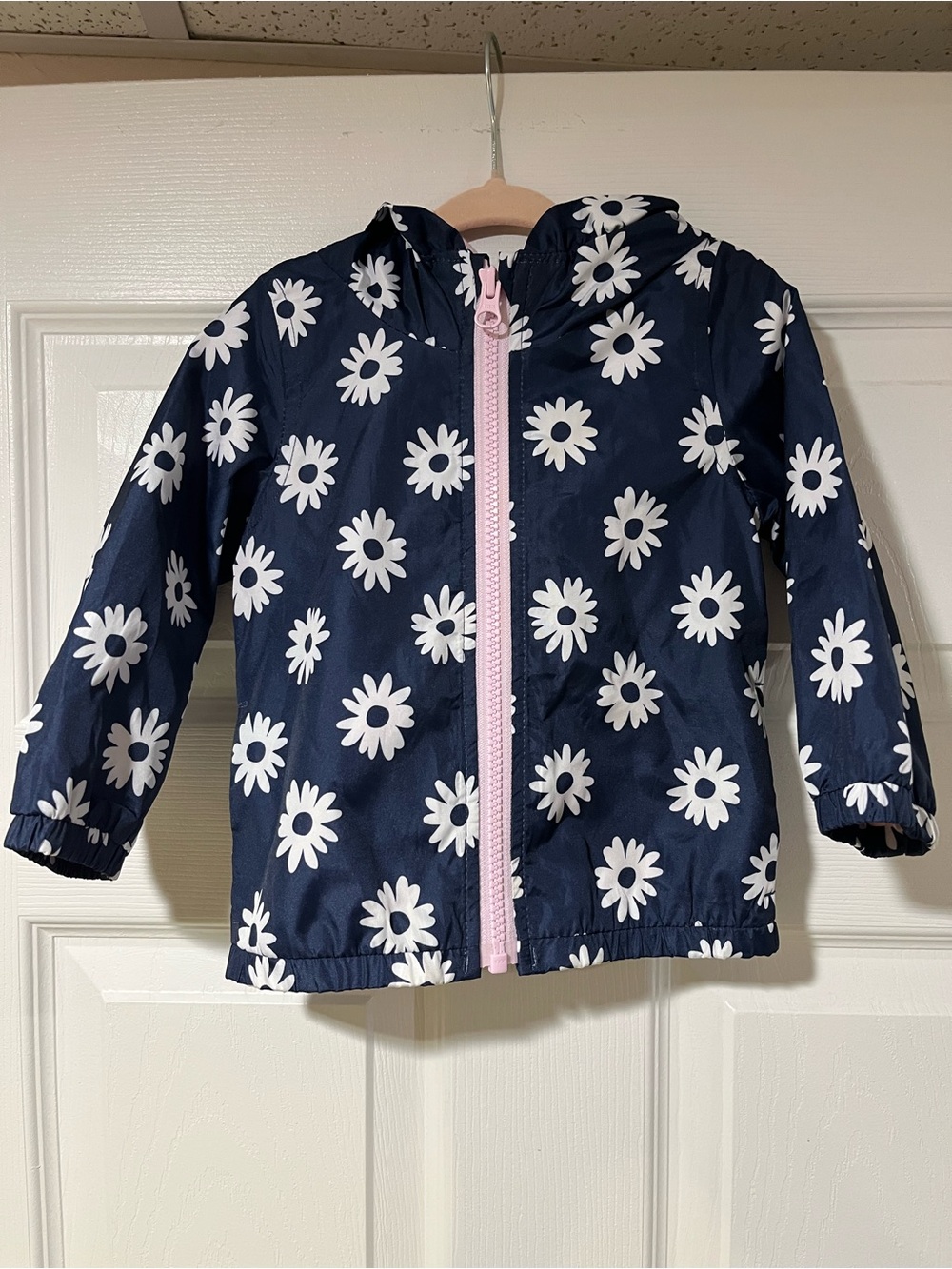 Carter's Navy Daisy Hooded Raincoat Jacket with Pink Lining - Picture 1 of 3